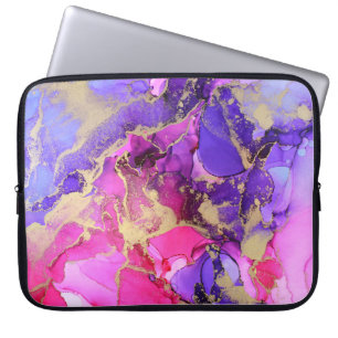 Deluxe Lila Rosa Guld Bläck Flow. Flytande lagrar Laptop Fodral