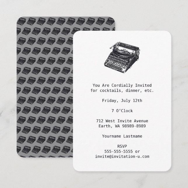 Deluxe Noisless Retro Typewriter Inbjudningar (Fram/baksida)