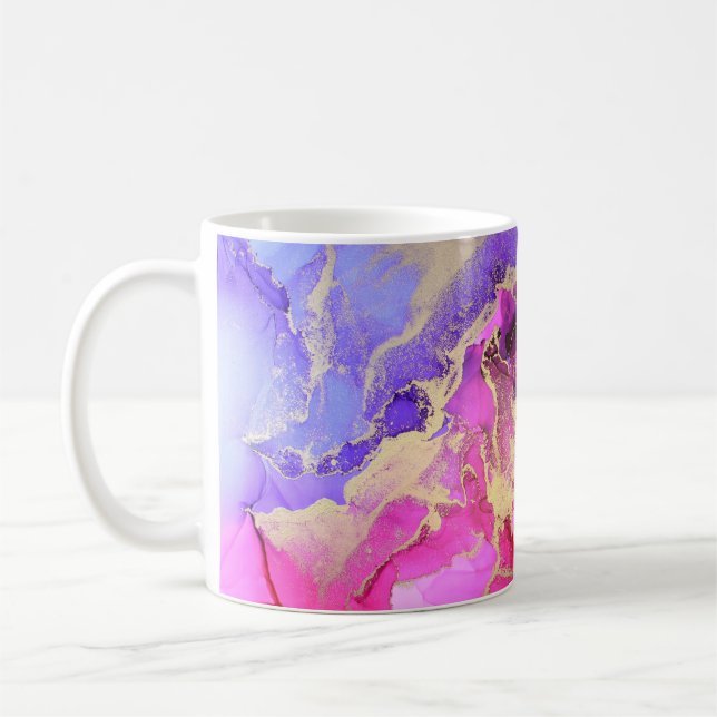 Deluxe Purple Pink Gold Ink Flow. Liquid layers of Kaffemugg (Vänster)