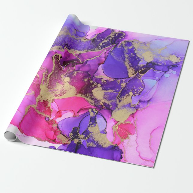 Deluxe Purple Pink Gold Ink Flow. Liquid layers of Presentpapper (Utrullad)