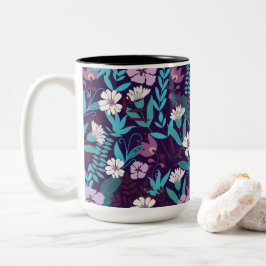 Deluxe Teal & Burgundy Flower Två-Tonad Mugg