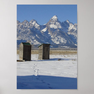 Deluxe Wyoming Tetons Outhouse Poster