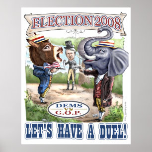 Dem-åsna vs GOP-elefanttryck Poster