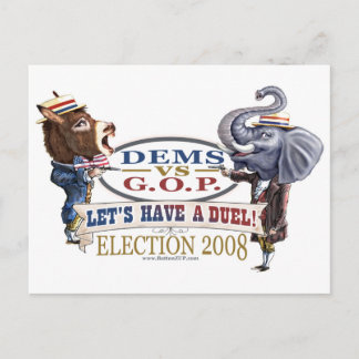 Dem Donkey vs GOP Elephant Postcard Vykort