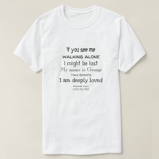 Demens som vandrar svart text t shirt (Design framsida)