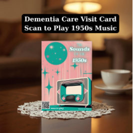 Demensbesökskort med 1950-talsmusikspellista vykort