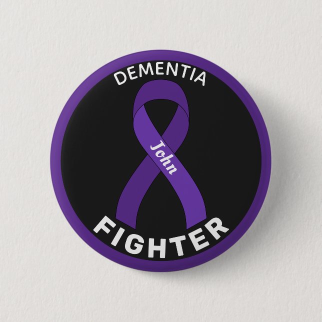 Dementia Fighter Ribbon Black Button Knapp (Framsida)