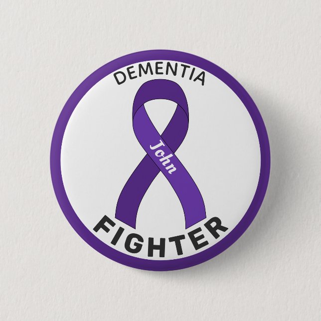 Dementia Fighter Ribbon White Button Knapp (Framsida)