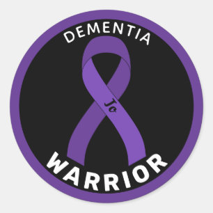 Dementia Warrior Ribbon Black Round Sticker Runt Klistermärke