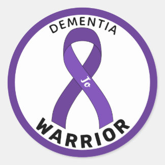 Dementia Warrior Ribbon White Round Sticker Runt Klistermärke