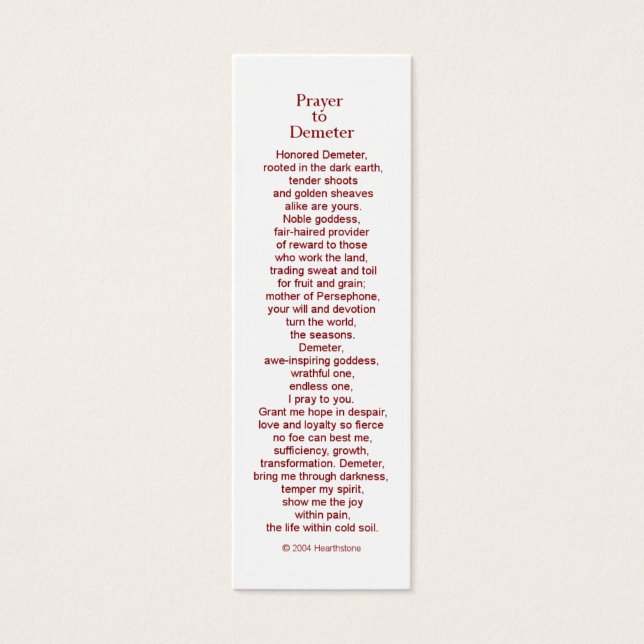 Demeter Prayer Card Litet Visitkort (Framsidan)