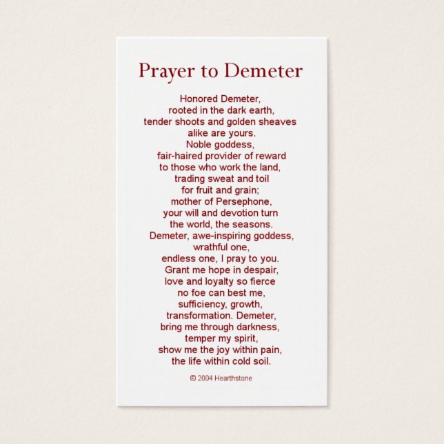 Demeter Prayer Card Visitkort (Framsidan)