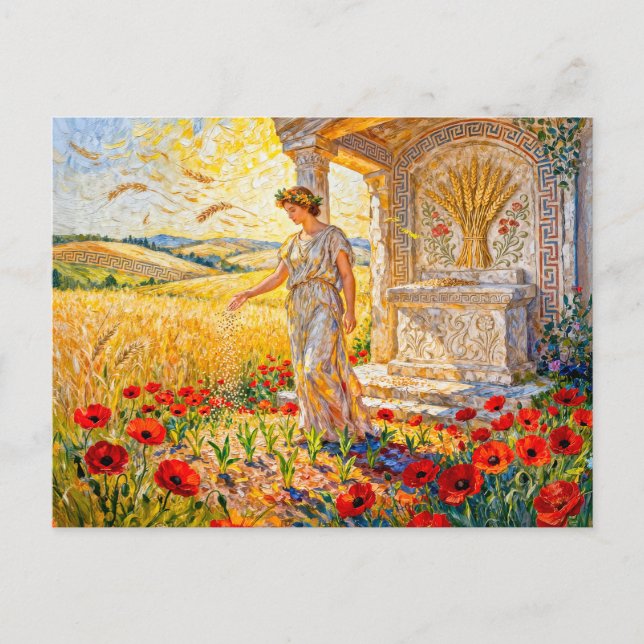 Demeter Sowing Grain by Field Altar Among Poppies  Vykort (Framsida)