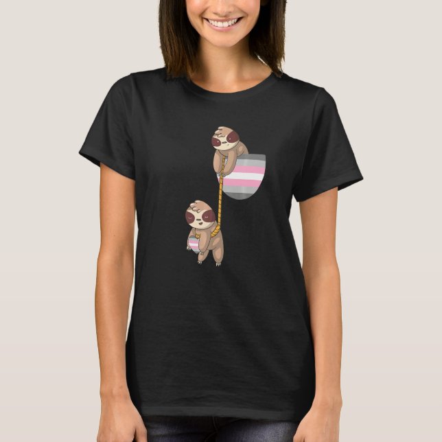Demi Girl Sloth Playing Rope Demigirl Flag Demigir T Shirt (Framsida)