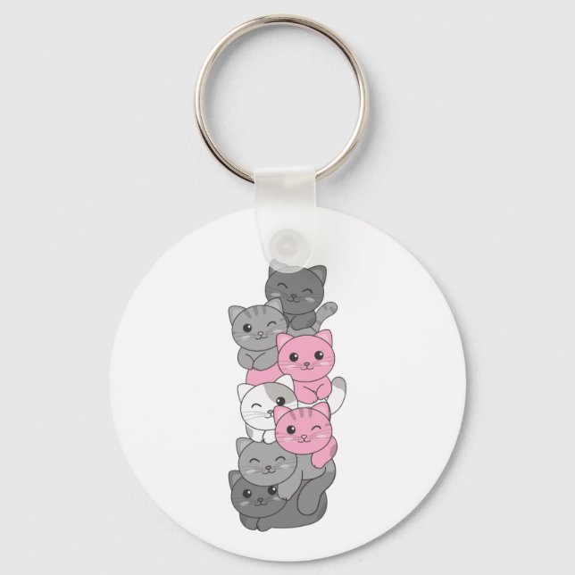 Demigirl Flagga Cat Pride Lgbtq Cute Cat Nyckelring (Framsida)