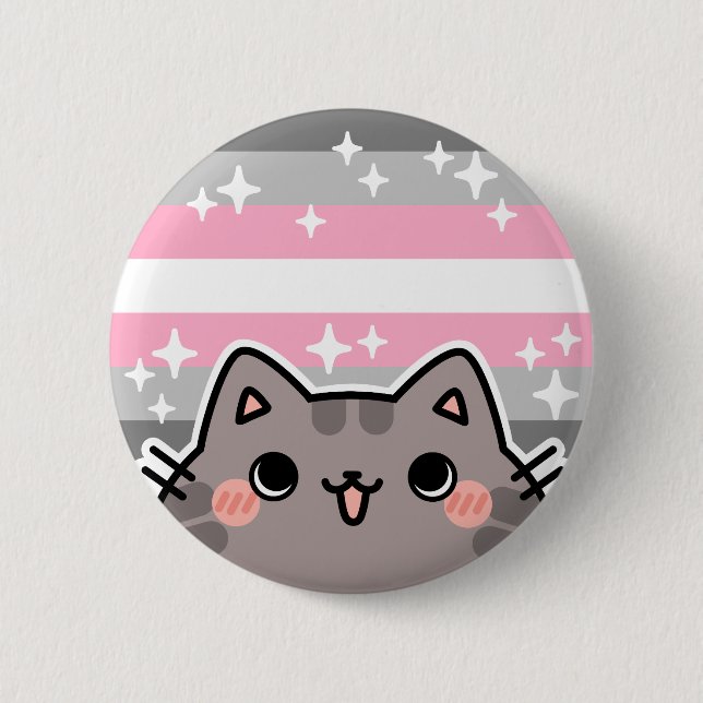 Demigirl LGBT Pride Flagga Cat Button Knapp (Framsida)
