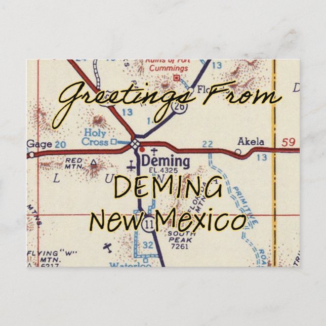 Deming NM Vintage Map Vykort (Framsida)