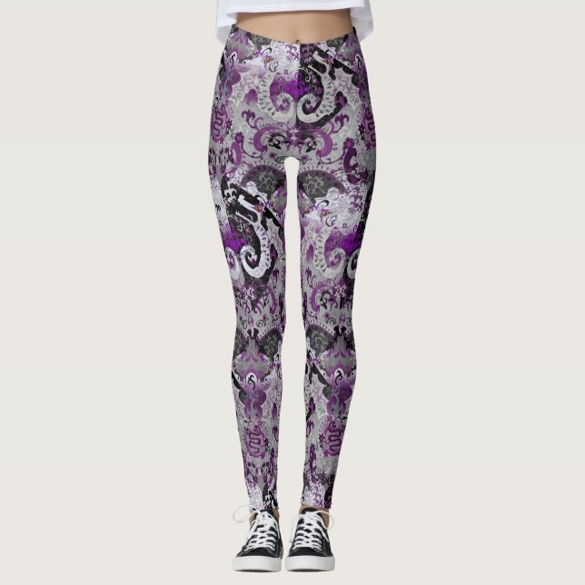 Demisexual Dragon Damask - Pridet Flagga Färg Leggings (Framsida)