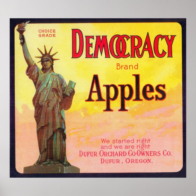 Democracy Apple Låda LabelDufur, ELLER Poster (Framsidan)