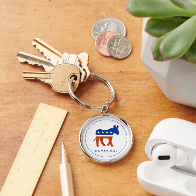 Democrat Metall Keychain Rund Silverfärgad Nyckelring (Skrivbord)