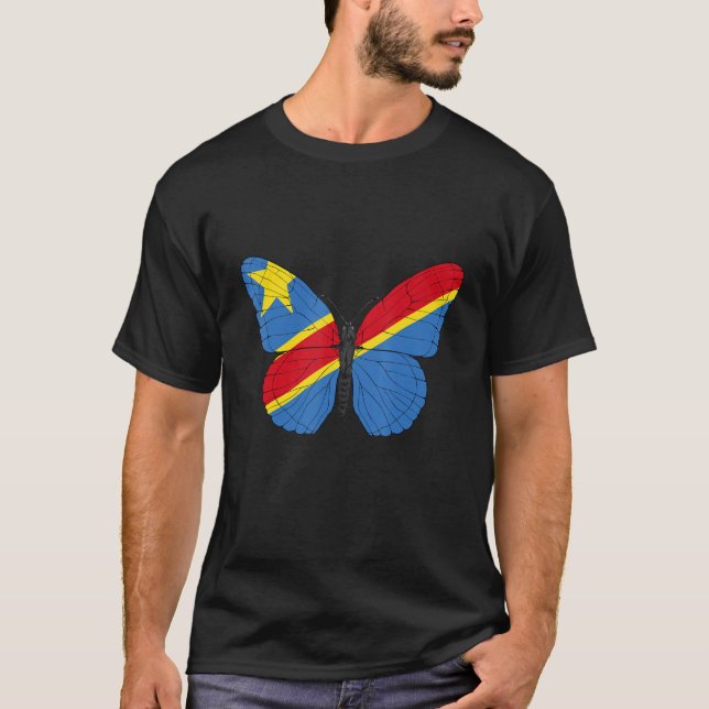 Democratic Republic Of The Congo Flag Butterfly Co T Shirt (Framsida)