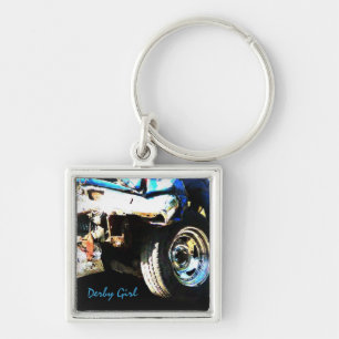DemoDerby bil Fyrkantig Silverfärgad Nyckelring
