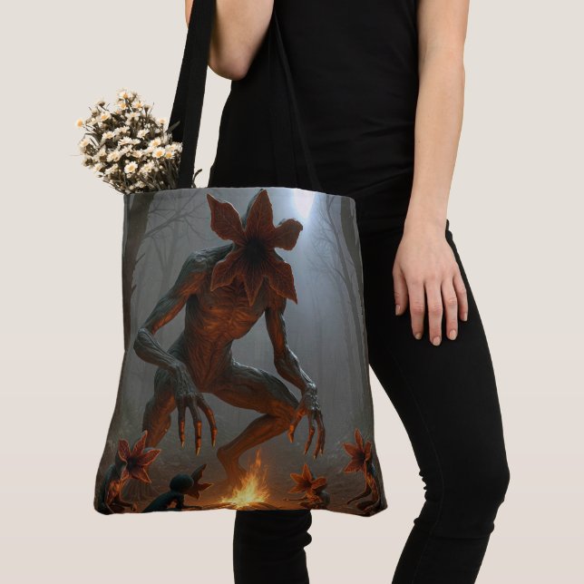 Demogorgon-varelser runt en lägereld tygkasse (Närbild)