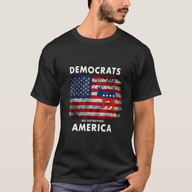 Demokrater som förstör Amerika anti-liberala Socia T Shirt (Framsida)