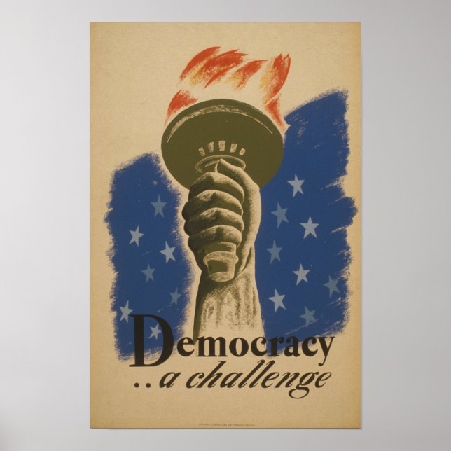 Demokrati En Utmaning Vintage WPA Affisch (Framsidan)