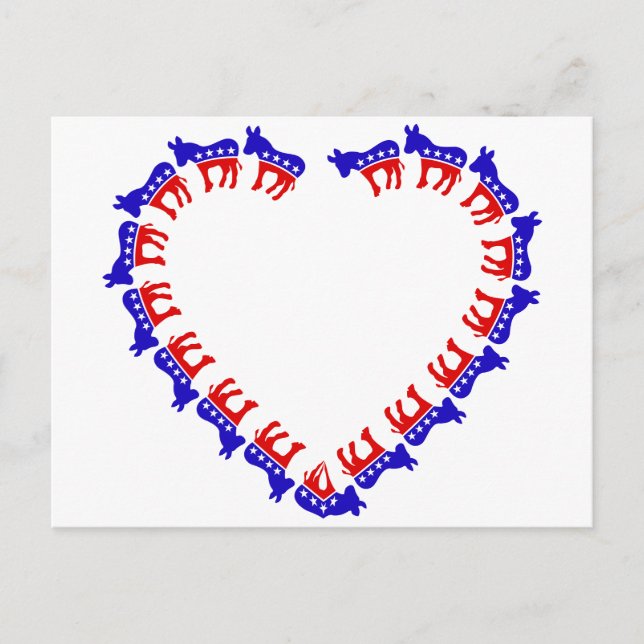 Demokratisk åsna i ett hjärta vykort (Framsida)