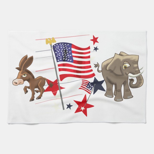 Demokratiska Donkey och Republican Elephant Kökshandduk (Horisontell)