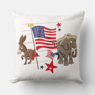 Demokratiska Donkey och Republican Elephant Throw Kudde