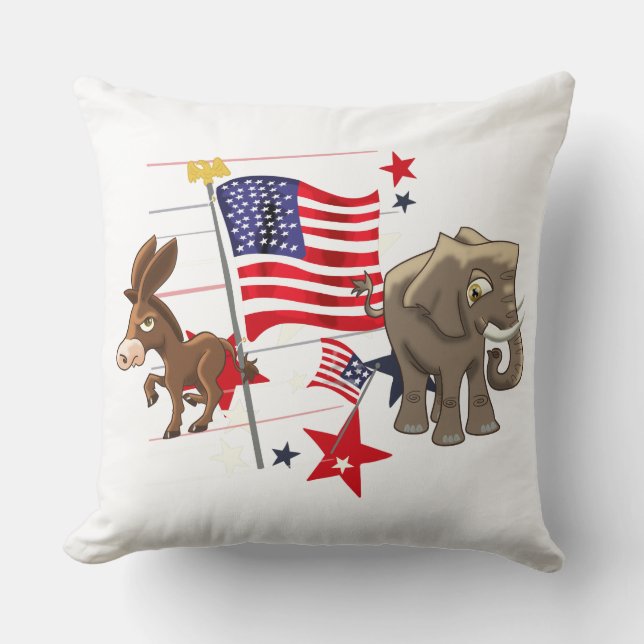 Demokratiska Donkey och Republican Elephant Throw  Kudde (Framsida)