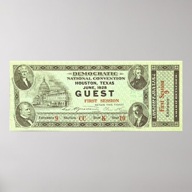 Demokratiska nationalkonventet Biljett 1928 Poster (Framsidan)