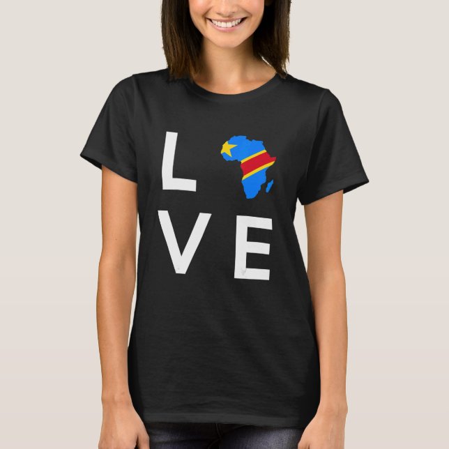 Demokratiska republiken Kongo Flagga Kärlek Afrika T Shirt (Framsida)