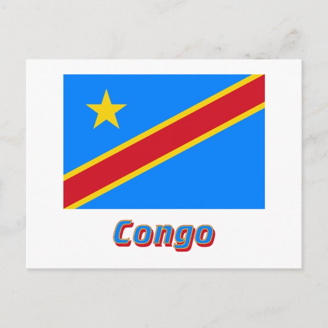 Demokratiska republiken Kongo Flagga med Namn Vykort (Framsida)