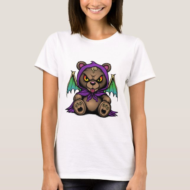 Demon Bear – Cute but Cursed" T Shirt (Framsida)