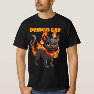 Demon Cat Fire Spirit - Fiery Black Cat Art T Shirt