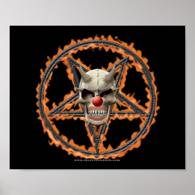 Demon Clown Skull & Burning Pentagram Poster (Framsidan)