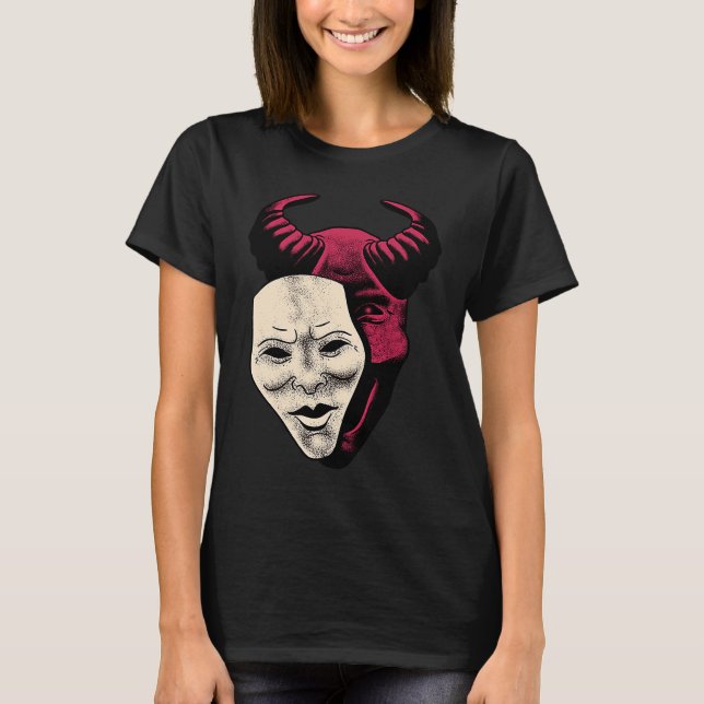 Demon Devil Mask Vaporwave Demon T Shirt (Framsida)