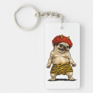 Demon Devil Pug with Red Curls & Tiger Stripes Nyckelring