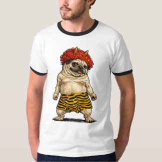 Demon Devil Pug with Red Curls & Tiger Stripes T Shirt