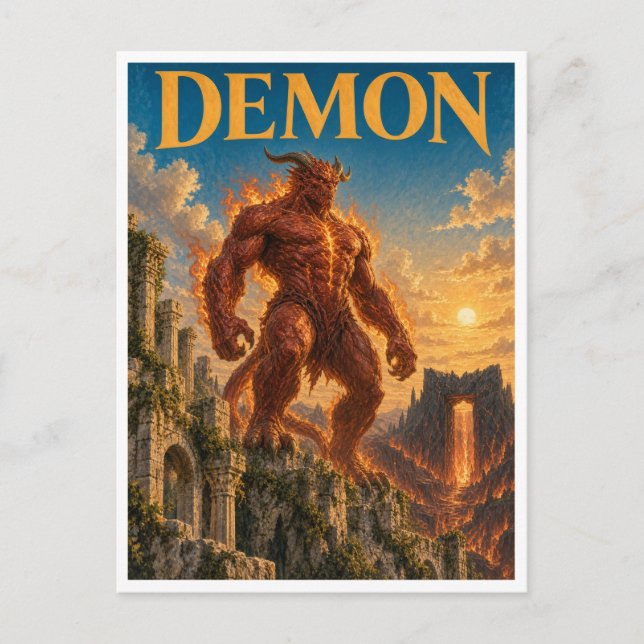Demon, gotisk fantasimonster vykort (Framsida)