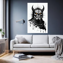 Demon, horn och gult ögon | AI Art Poster