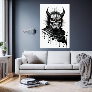 Demon, horn och gult ögon AI Art Poster