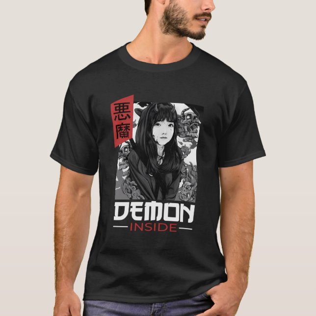 Demon Inside Japanskt Oni Japan Graphic Aesthetic T Shirt (Framsida)
