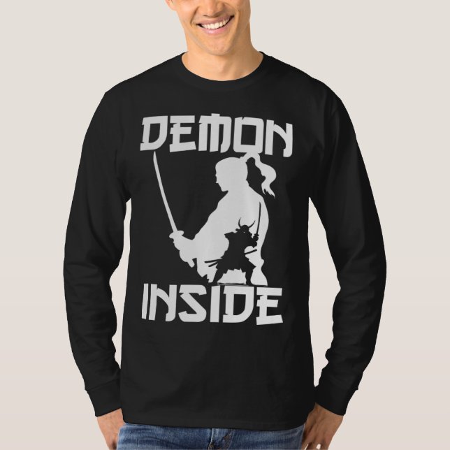 Demon Japanese Warrior Samurai Katana Sword Japan  T Shirt (Framsida)