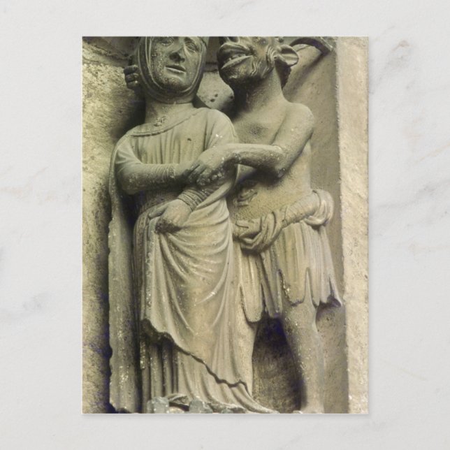 Demon lockar en kvinna, utanför figur vykort (Framsida)