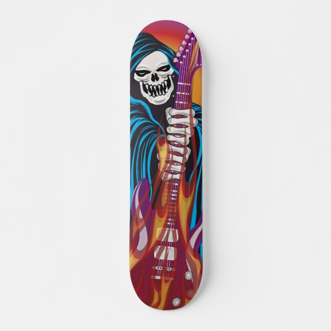 Demon med Flaming Guitar Skateboard Bräda 19,5 Cm (Framsida)