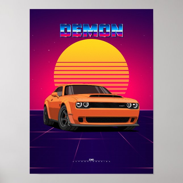 Demon Muscle Poster - Retro Synthwave Stil (Framsidan)